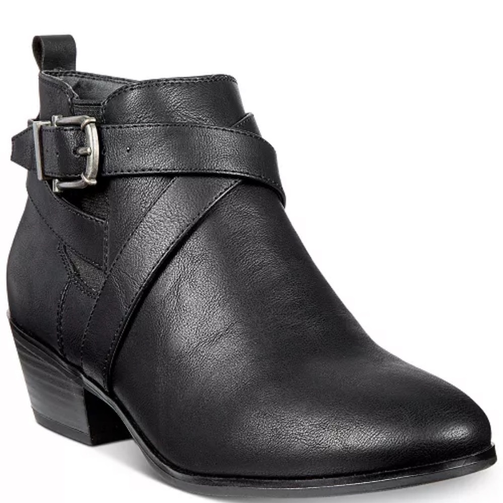 Style & Co. Black Ankle Boots with Low Heel and Strap Detail